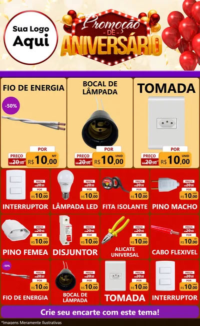 Modelo de Encarte para Encarte Grande com o tema Promoção de Aniversário para Materiais Elétricos