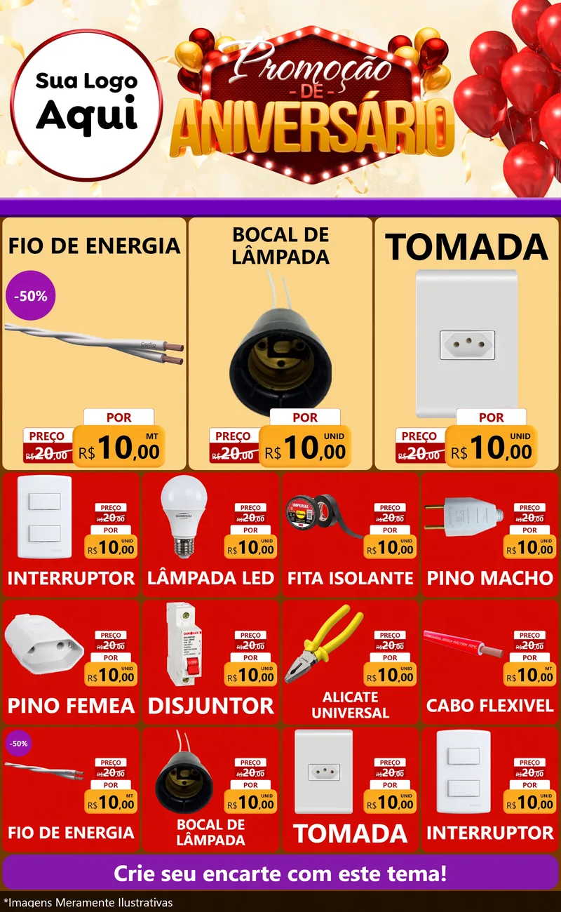 Modelo de Encarte para Encarte Grande com o tema Promoção de Aniversário para Materiais Elétricos