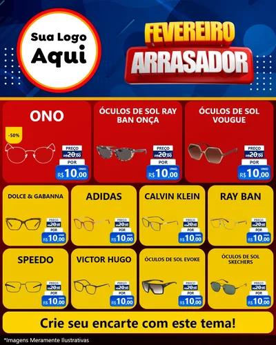 Modelo de Rede Social para Feed Instagram com o tema Fevereiro Arrasador para Óticas
