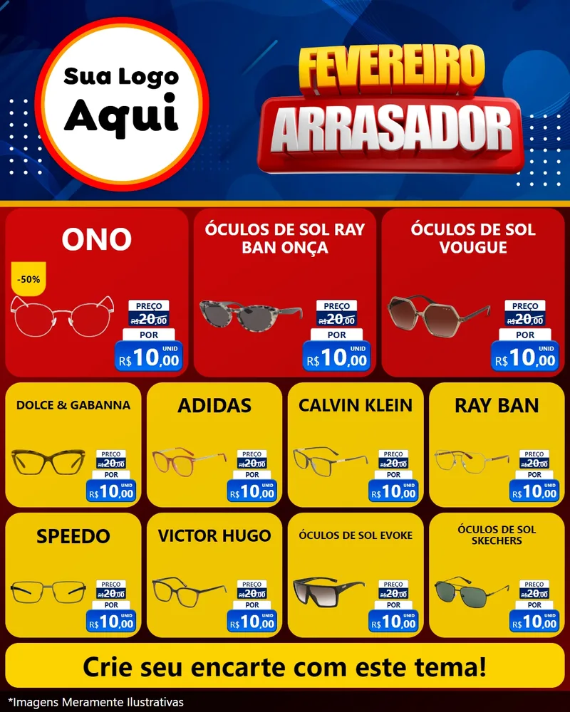 Modelo de Rede Social para Feed Instagram com o tema Fevereiro Arrasador para Óticas