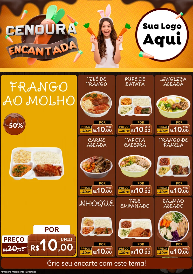 Modelo de Encarte para Encarte A4 Vertical com o tema Cenoura Encantada - Páscoa para Restaurante