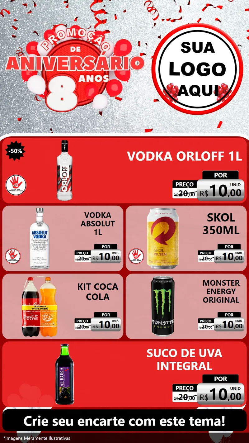 Modelo de TV para TV Vertical com o tema Promoção de Aniversário - 8 Anos para Distribuidora de bebidas