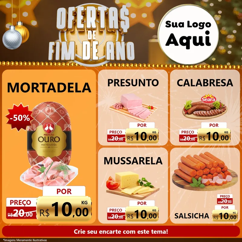 Modelo de Rede Social para Feed Facebook com o tema Ofertas de Fim de Ano para Frios e Laticínios