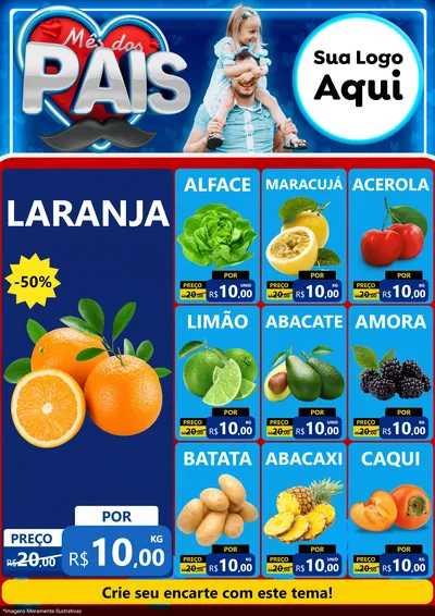 Modelo de Encarte para Encarte A4 Vertical com o tema Mês Dos Pais para Hortifrúti