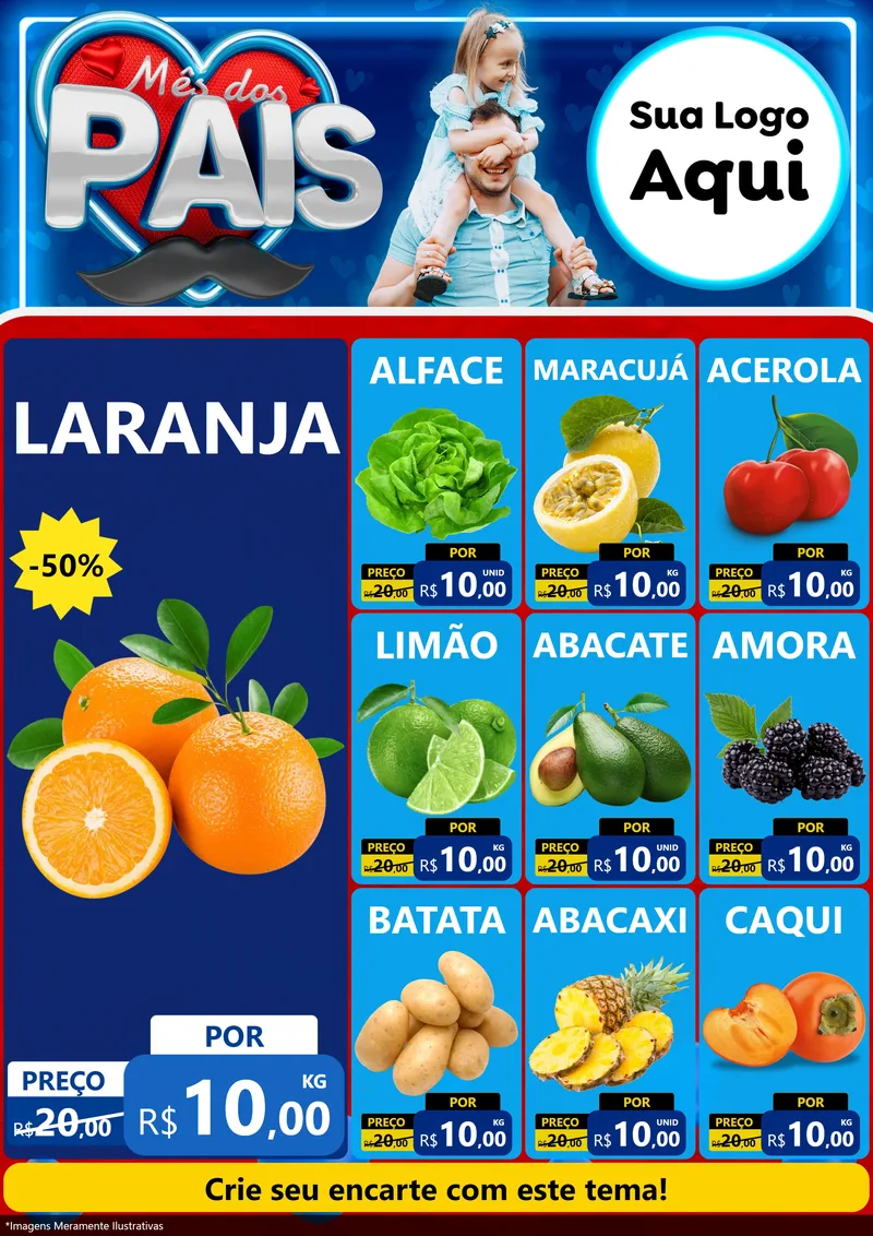 Modelo de Encarte para Encarte A4 Vertical com o tema Mês Dos Pais para Hortifrúti