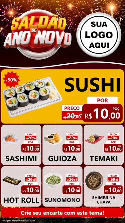 Modelo de Rede Social para Stories com o tema Saldão de Ano Novo para Comida japonesa