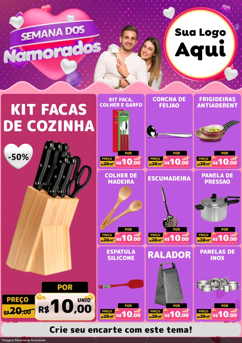 Modelo de Encarte para Encarte A4 Vertical com o tema Semana dos Namorados para Utilidades Domésticas