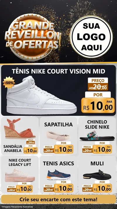 Modelo de Rede Social para Stories com o tema Grande Réveillon de Ofertas para Calçados