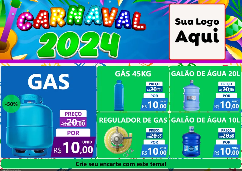 Modelo de Encarte para Encarte A4 Horizontal com o tema Carnaval 2027 para Água e gás