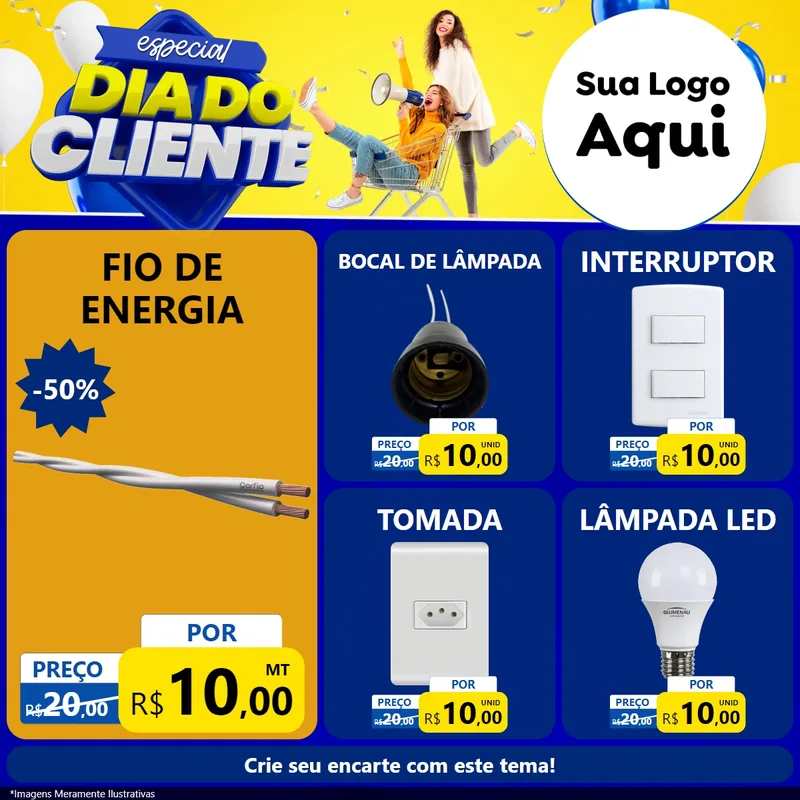 Modelo de Rede Social para Feed Facebook com o tema Especial Dia do Cliente para Materiais Elétricos