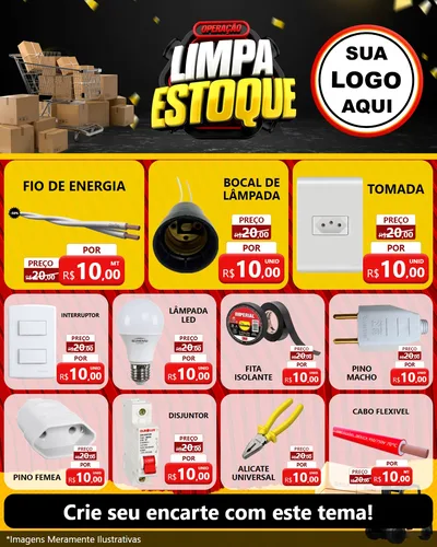 Modelo de Rede Social para Feed Instagram com o tema Operação Limpa Estoque para Materiais Elétricos