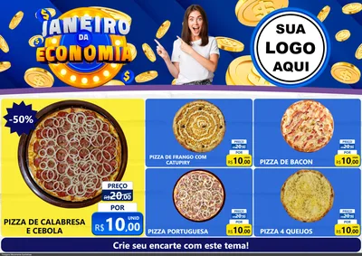 Modelo de Encarte para Encarte A4 Horizontal com o tema Janeiro da Economia para Pizzaria