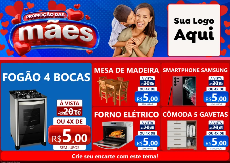 Modelo de Encarte para Encarte A4 Horizontal com o tema Promoção das Mães para Móveis e Eletro