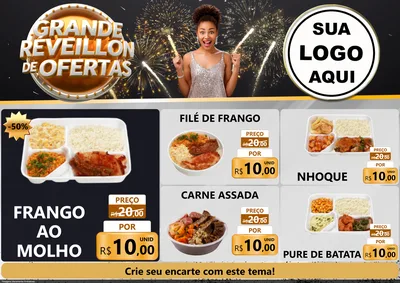 Modelo de Encarte para Encarte A4 Horizontal com o tema Grande Réveillon de Ofertas para Restaurante