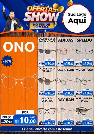 Modelo de Encarte para Encarte A4 Vertical com o tema Ofertas Show No Fim De Semana para Óticas