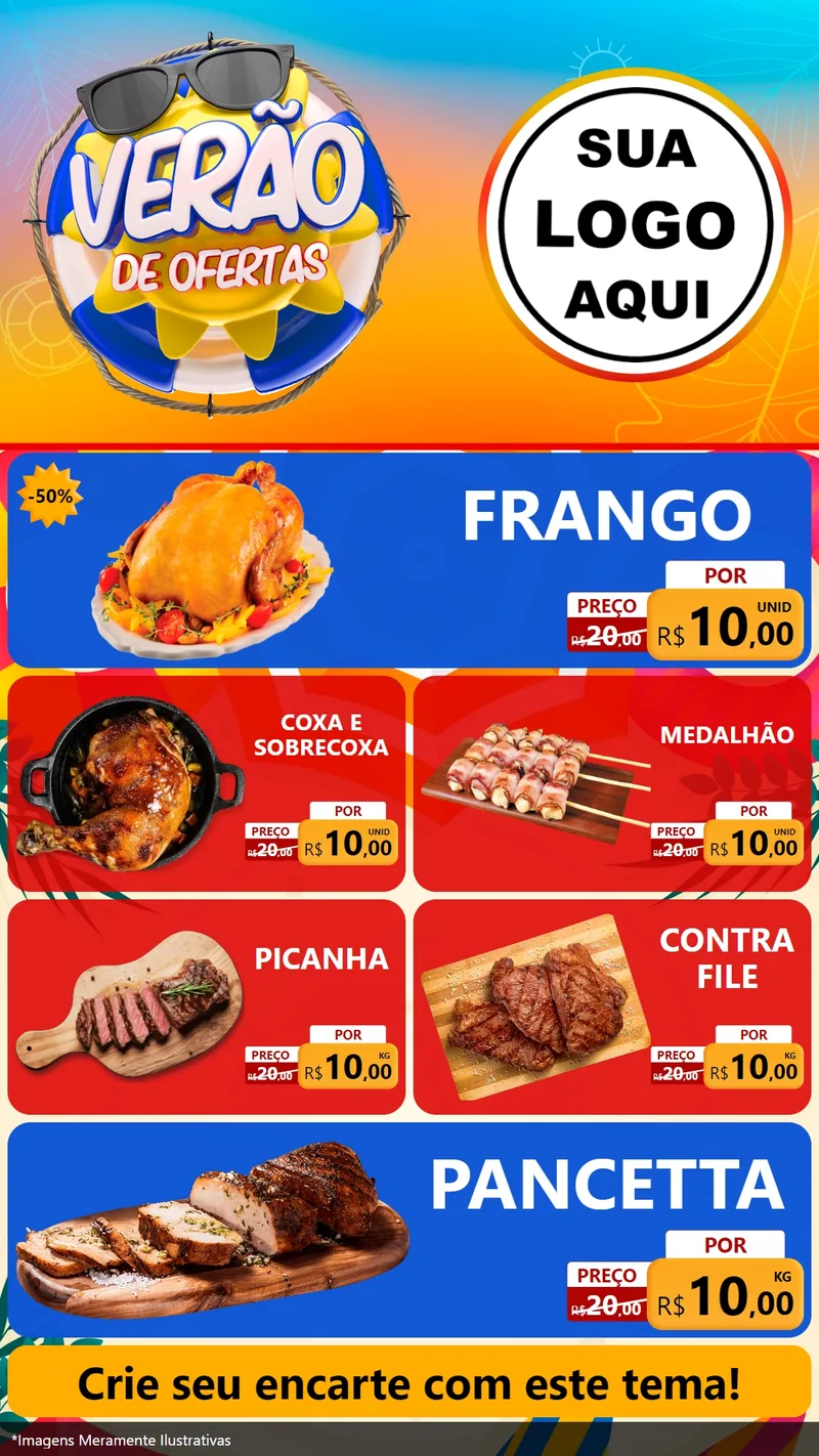 Modelo de TV para TV Vertical com o tema Verão de Ofertas para Assados