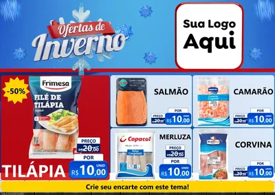 Modelo de Encarte para Encarte A4 Horizontal com o tema Ofertas de Inverno para Peixaria
