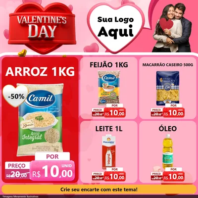 Modelo de Rede Social para Feed Facebook com o tema Valentine's Day para Supermercado