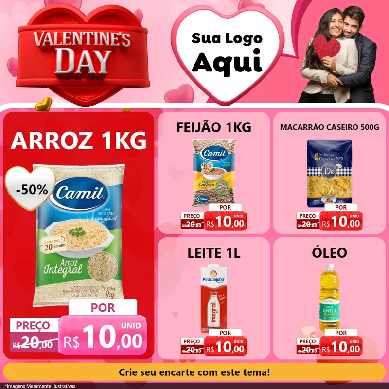 Modelo de Rede Social para Feed Facebook com o tema Valentine's Day para Supermercado