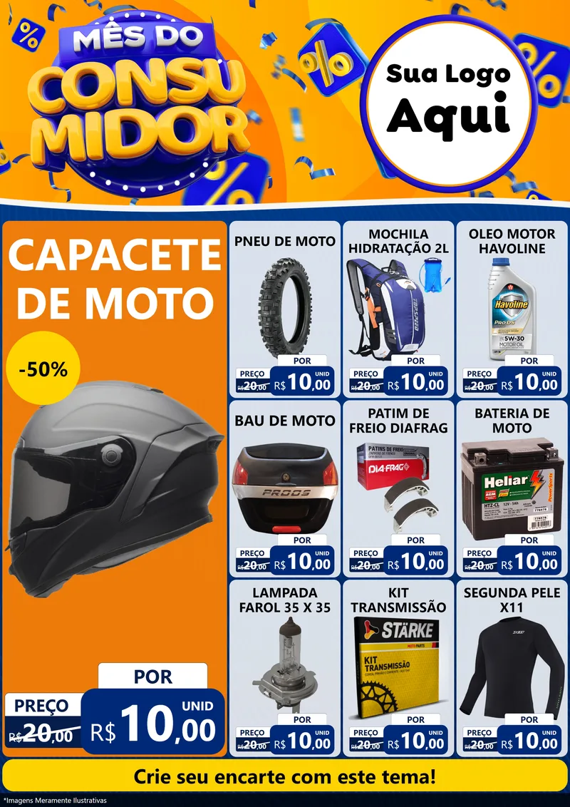 Modelo de Encarte para Encarte A4 Vertical com o tema Mês do Consumidor para Moto peças