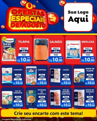 Modelo de Rede Social para Feed Instagram com o tema Ofertas Especiais de Agosto para Peixaria