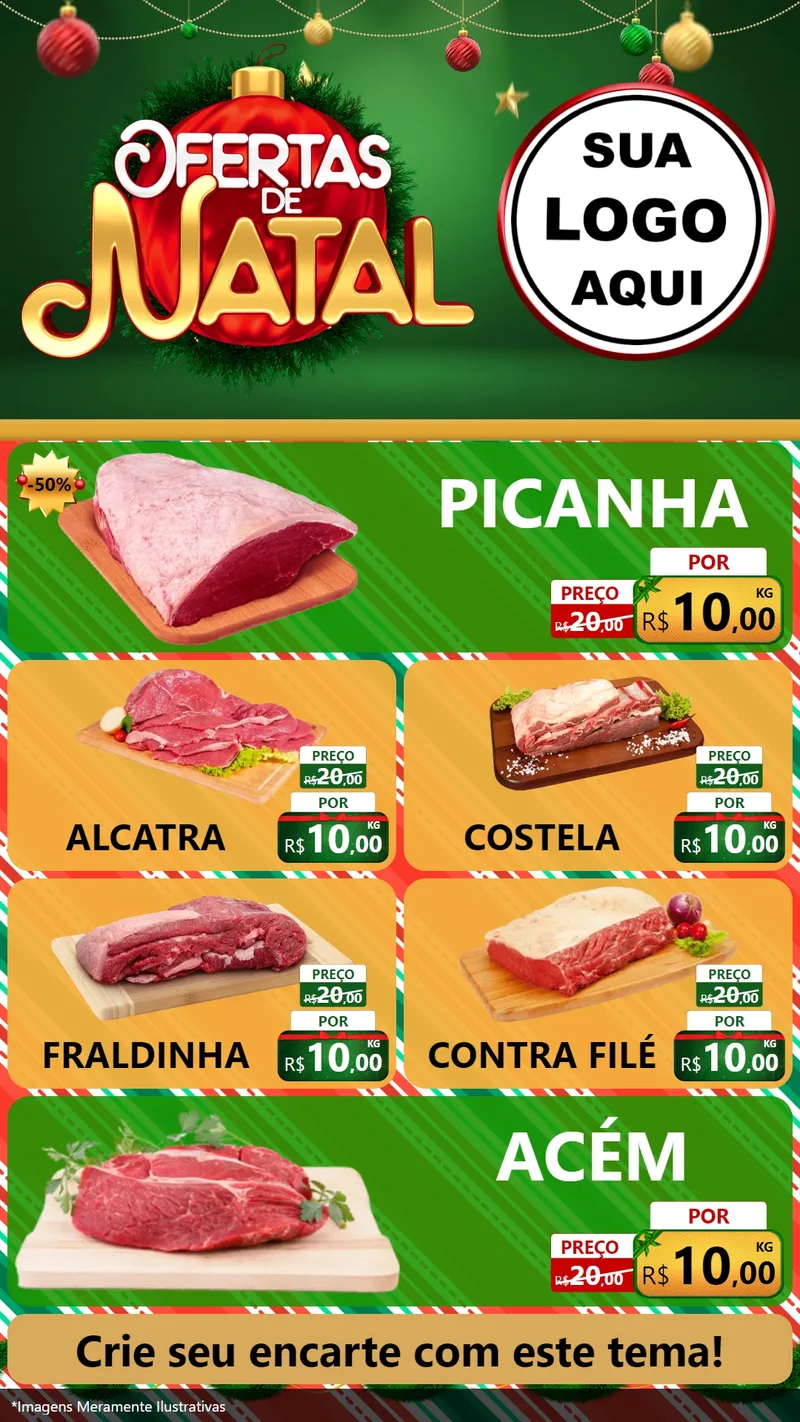 Modelo de TV para TV Vertical com o tema Ofertas de Natal para Açougue