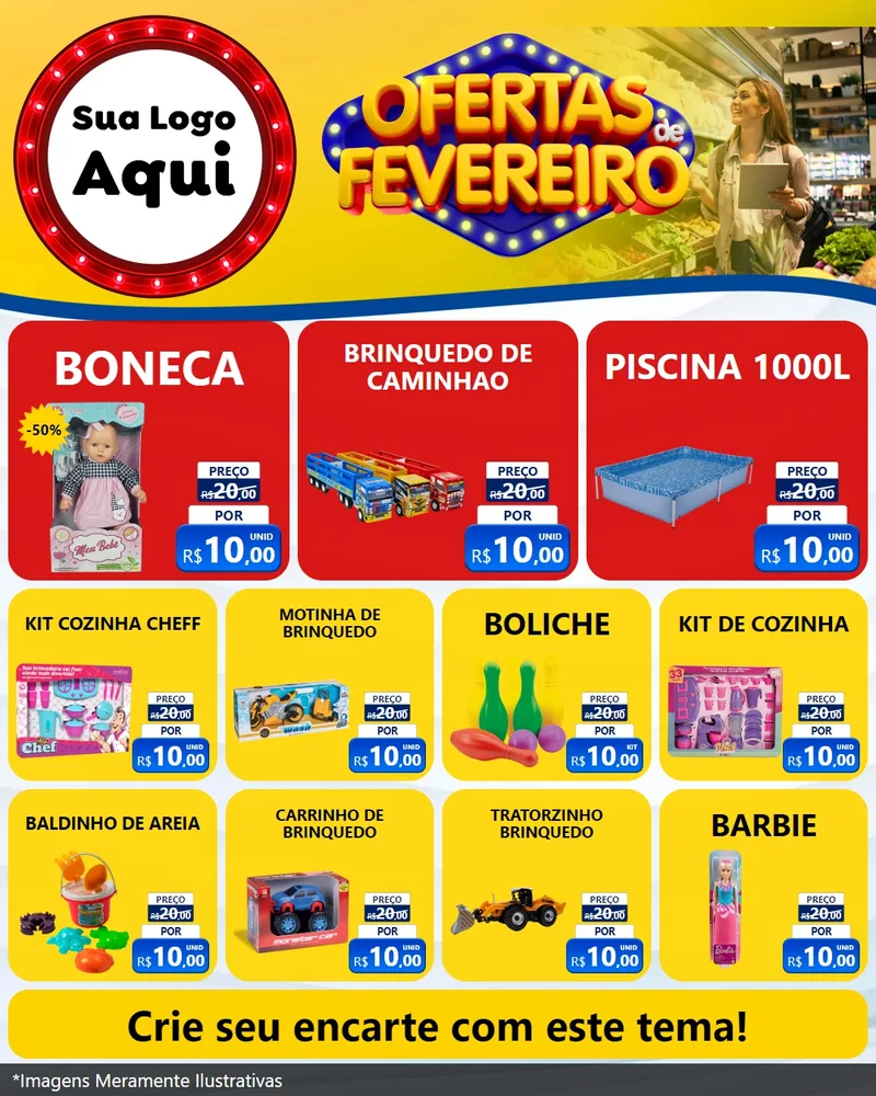 Modelo de Rede Social para Feed Instagram com o tema Ofertas de Fevereiro para Brinquedos