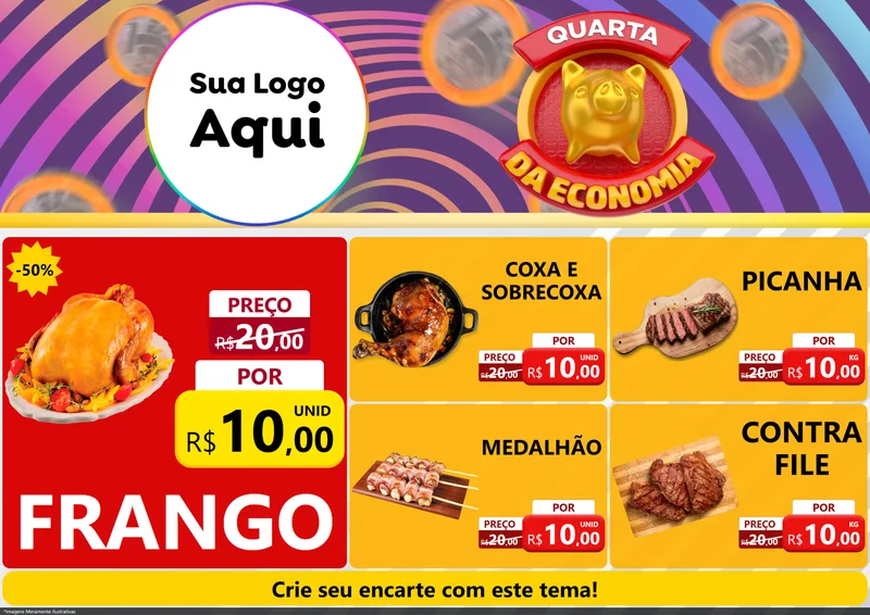 Modelo de Encarte para Encarte A4 Horizontal com o tema Quarta da Economia para Assados
