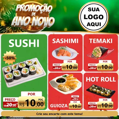 Modelo de Rede Social para Feed Facebook com o tema Promoção de Ano Novo para Comida japonesa