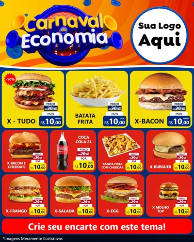 Modelo de Rede Social para Feed Instagram com o tema Carnaval da Economia para Hamburgueria