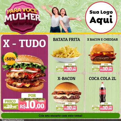 Modelo de Rede Social para Feed Facebook com o tema Para Você Mulher para Hamburgueria