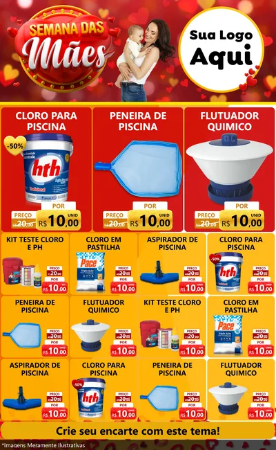 Modelo de Encarte para Encarte Grande com o tema Semana das Mães para Produtos para Piscina