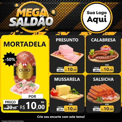 Modelo de Rede Social para Feed Facebook com o tema Mega Saldão para Frios e Laticínios
