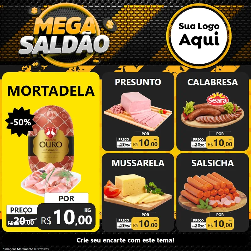 Modelo de Rede Social para Feed Facebook com o tema Mega Saldão para Frios e Laticínios