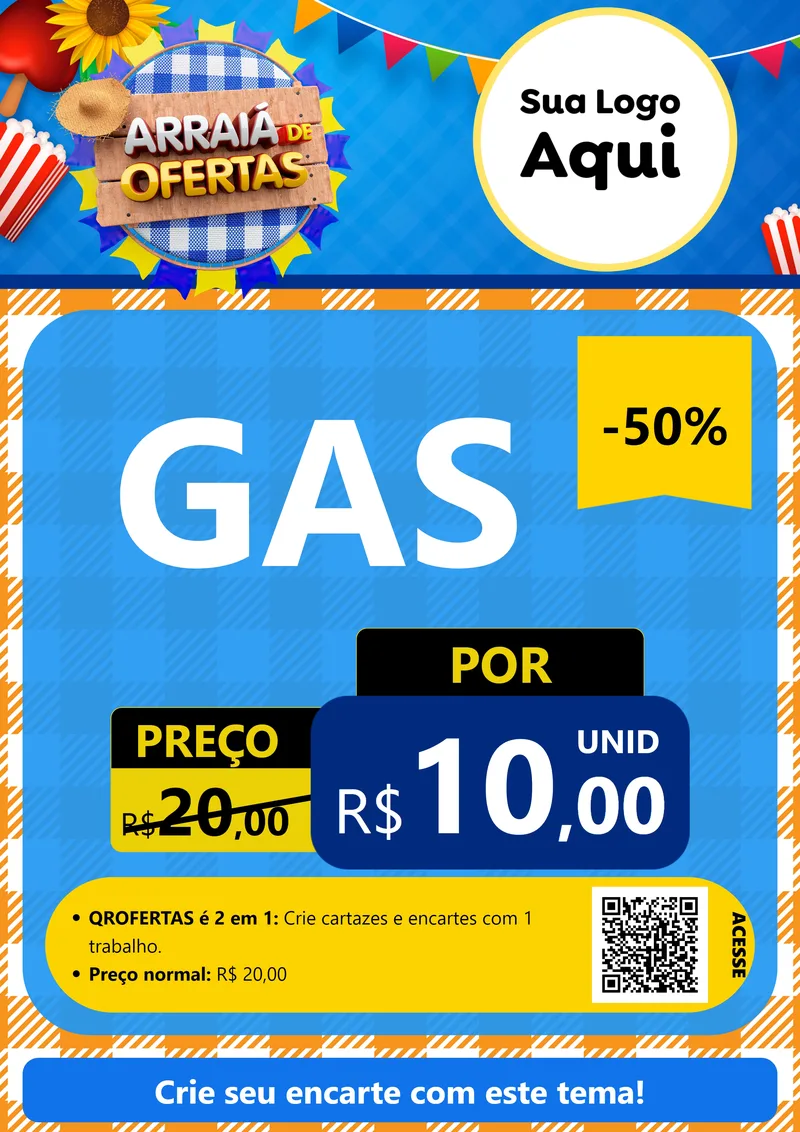 Modelo de Cartaz para Cartaz A4 Vertical com o tema Arraiá de Ofertas para Água e gás