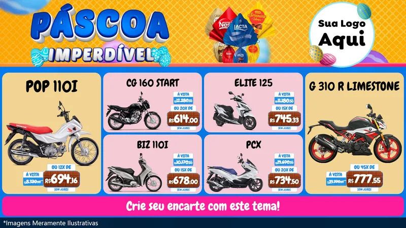 Modelo de TV para TV Horizontal com o tema Páscoa Imperdível para Concessionaria de Motos
