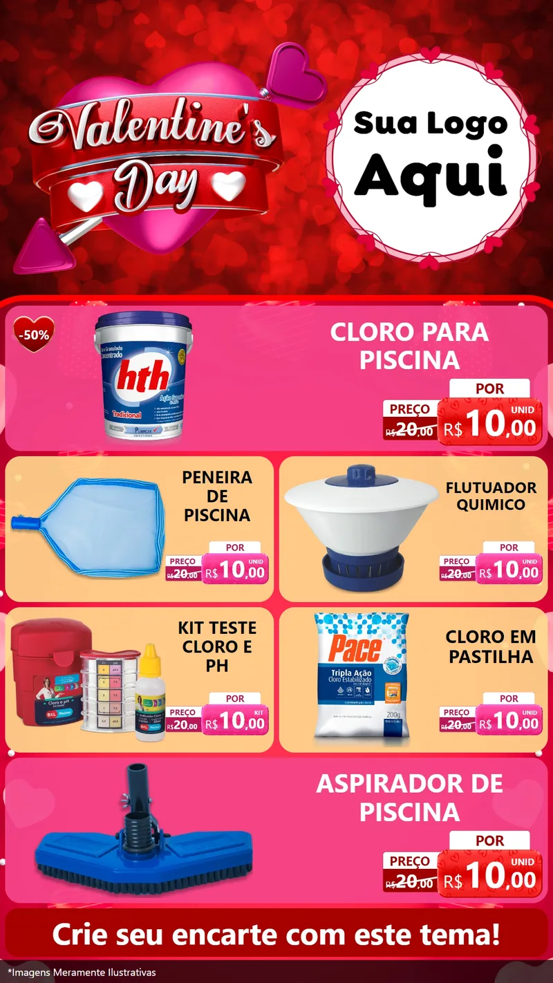 Modelo de TV para TV Vertical com o tema Valentine's Day para Produtos para Piscina
