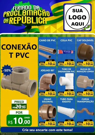 Modelo de Encarte para Encarte A4 Vertical com o tema Feriado da Proclamação da República para Tubos e conexões
