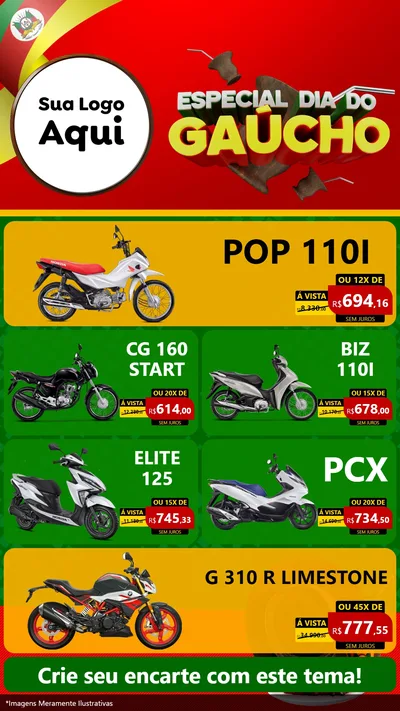 Modelo de TV para TV Vertical com o tema Especial Dia do Gaúcho para Concessionaria de Motos