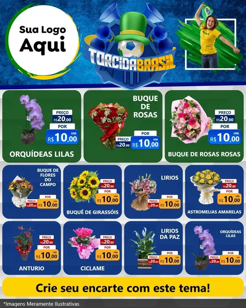 Modelo de Rede Social para Feed Instagram com o tema Torcida Brasil - Copa para Floricultura e jardim