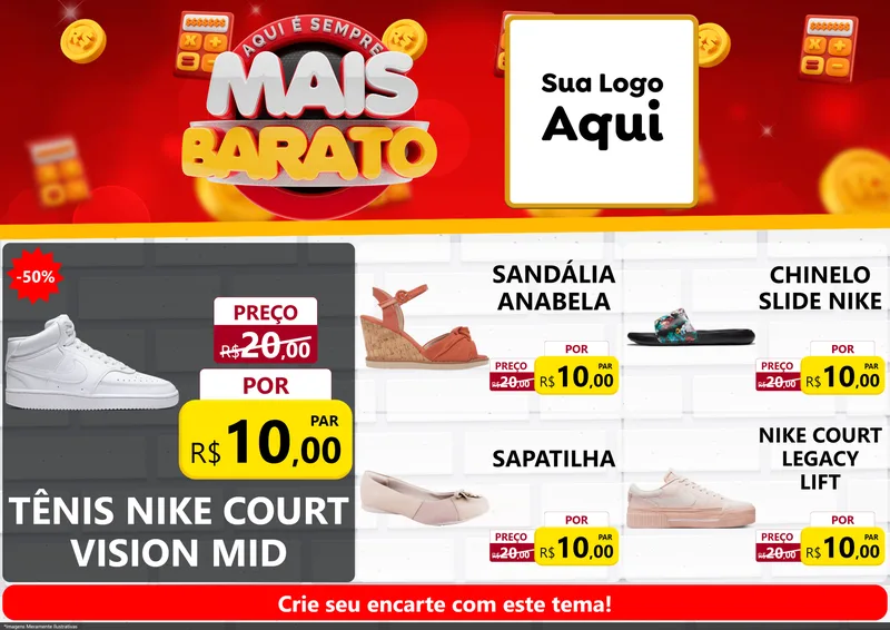 Modelo de Encarte para Encarte A4 Horizontal com o tema Mais Barato para Calçados