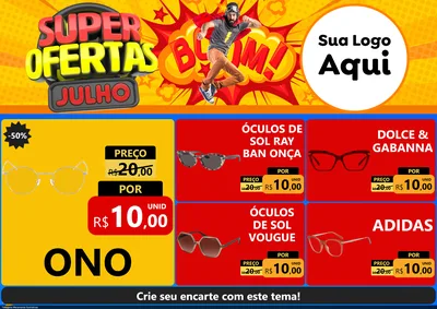 Modelo de Encarte para Encarte A4 Horizontal com o tema Super Ofertas Julho para Óticas