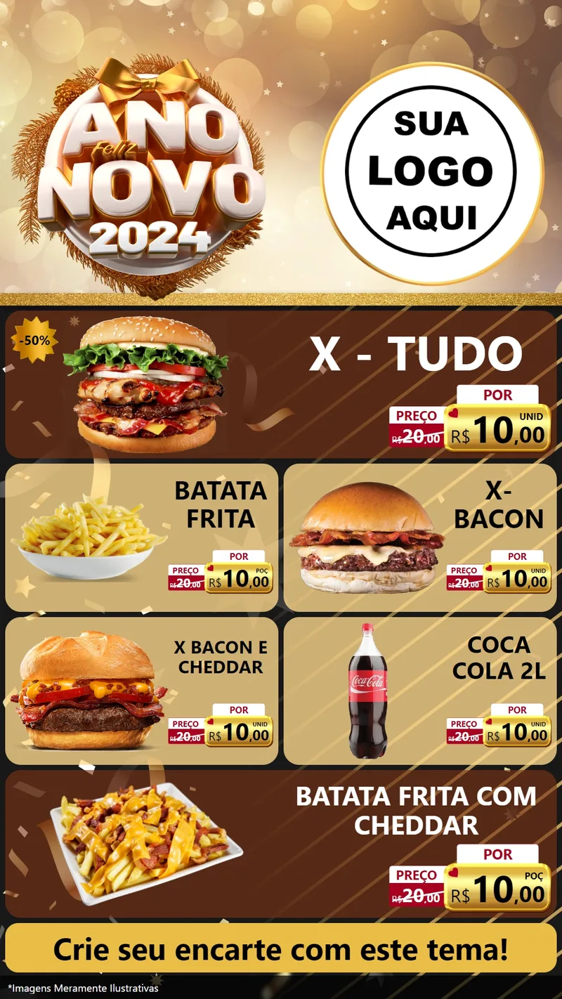 Modelo de TV para TV Vertical com o tema Feliz Ano Novo 2027 para Hamburgueria