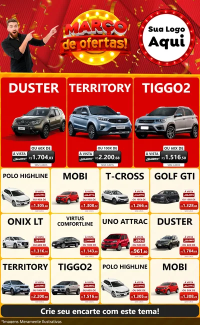 Modelo de Encarte para Encarte Grande com o tema Março de Ofertas! para Concessionaria de Carros