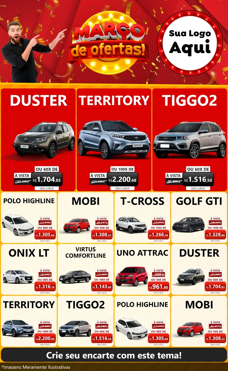 Modelo de Encarte para Encarte Grande com o tema Março de Ofertas! para Concessionaria de Carros