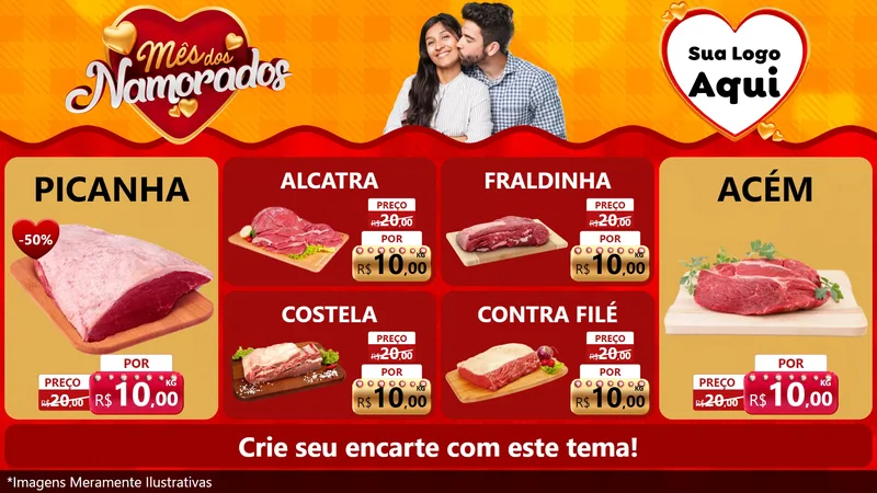Modelo de TV para TV Horizontal com o tema Mês dos Namorados para Açougue