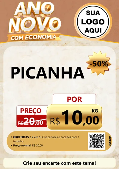 Modelo de Cartaz para Cartaz A4 Vertical com o tema Ano Novo Com Economia para Açougue