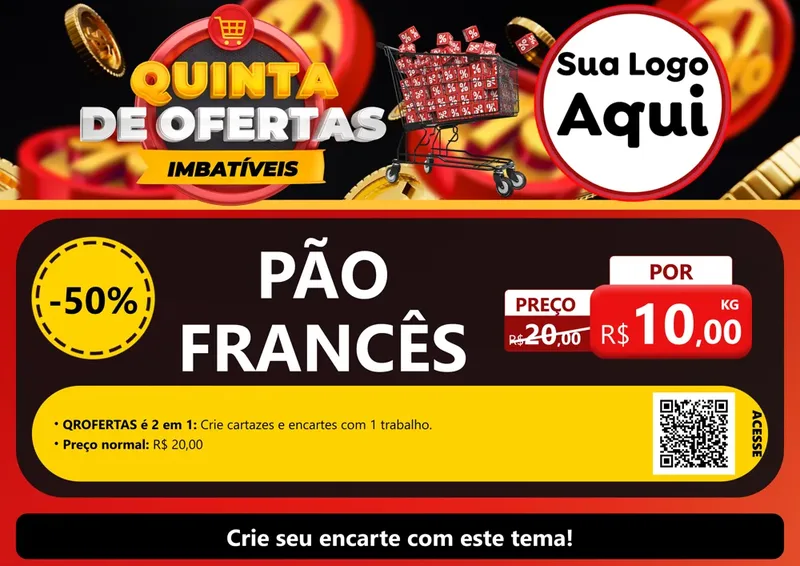 Modelo de Cartaz para Cartaz A4 Horizontal com o tema Quinta de Ofertas Imbatíveis para Padaria