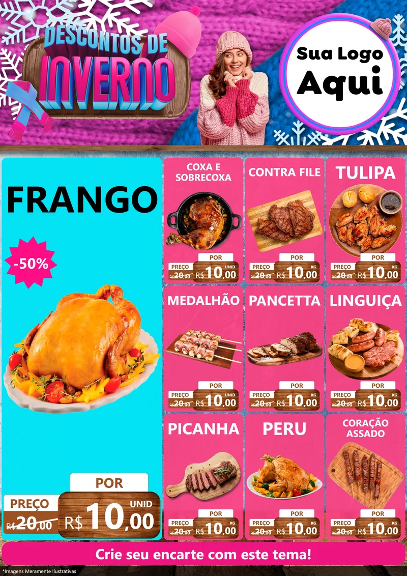 Modelo de Encarte para Encarte A4 Vertical com o tema Descontos de Inverno para Assados