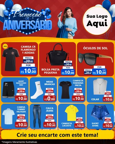 Modelo de Rede Social para Feed Instagram com o tema Promoção de Aniversário para Roupas e acessórios
